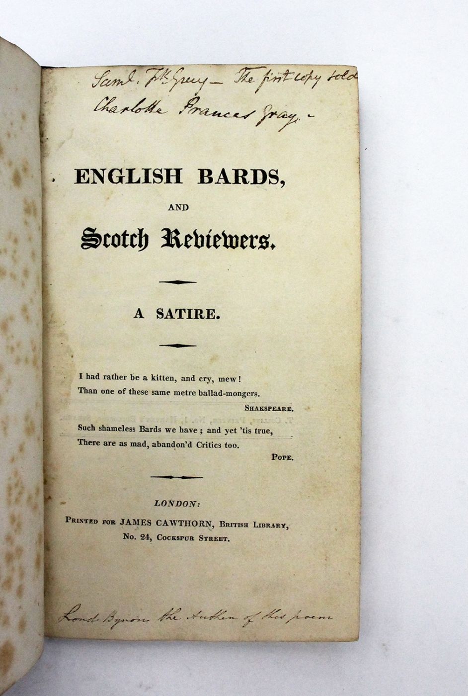 ENGLISH BARDS, AND SCOTCH REVIEWERS. A SATIRE. ['THE FIRST COPY SOLD']. -  image 1