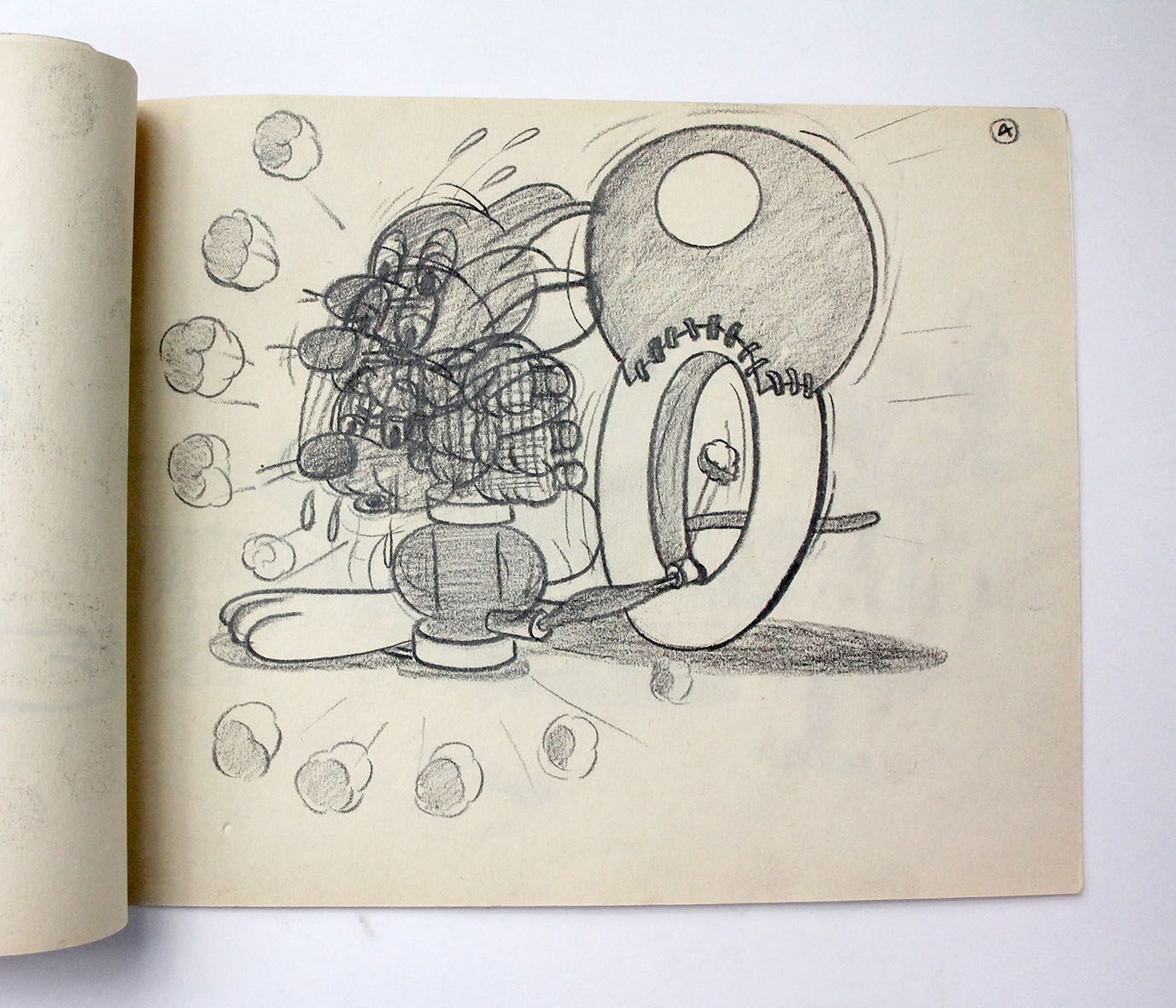 SHORT SEQUENCE OF ROUGH DRAWINGS, ILLUSTRATING A SMALL CHARACTER (IN THIS CASE, A MOUSE) INFLATING A TYRE, WITH DEVASTATING RESULTS. -  image 2